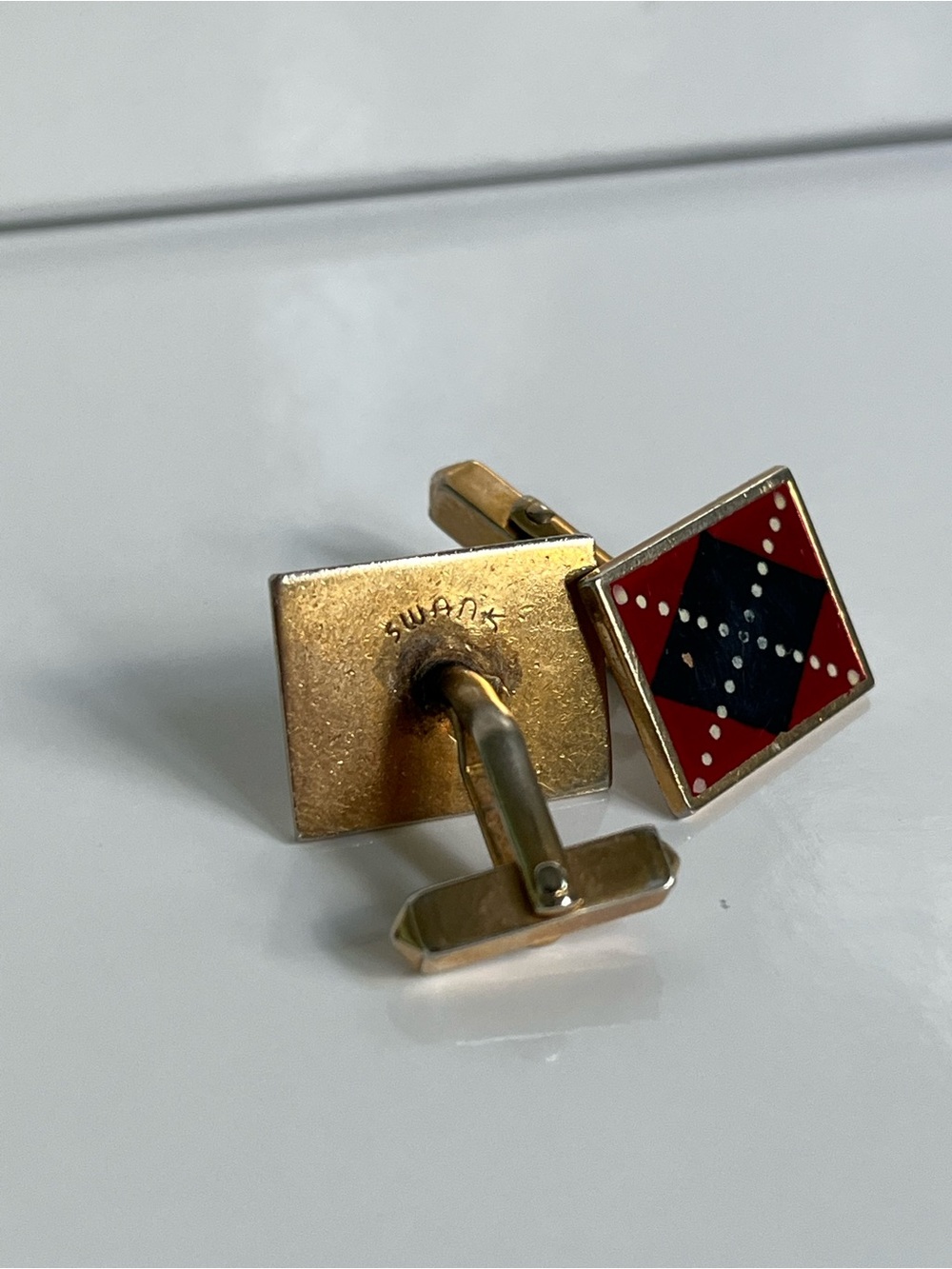 Vintage SWANK Cuff Links with Red & Blue Argyle Scottish Design